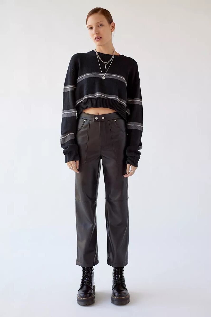 BLANKNYC Baxter Faux Leather Ribcage Pants Black Sz 28 Urban Outfitters Revolve